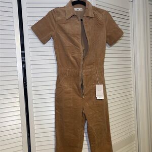 Mango Brown corduroy Short-Sleeve Jumpsuit
